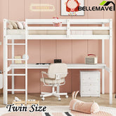 Bellemave® Twin Size Loft Bed with Built - in Desk, a Storage Cabinet of 2 Drawers, Guardrails and Ladder - Bellemave